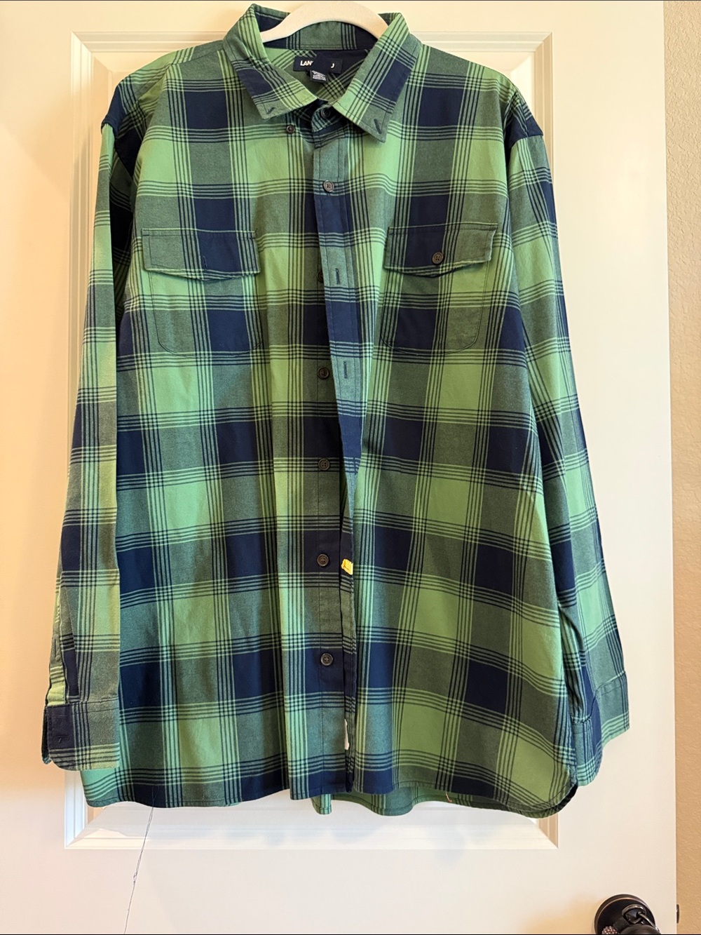 Lands' End Green and Navy Plaid Button-Down Shirt